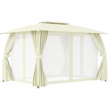 Cenador de Jardín 4x3 m con Doble Techo y Mosquiteras Beige