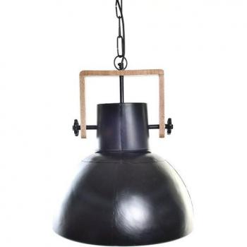 Lámpara de techo estilo industrial con pantalla metálica y mango de madera en color negro