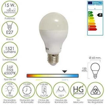 MAURER Bombilla Led Standar E27. 15 W. igual 120 W. 1520 lúmenes. Luz Fria