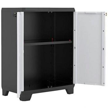 Keter Armario Linear Bajo H85:H92| Armario de almacenaje 1 Balda - Color Negro/Gris | Dimensiones 68 x 39 x 90 cm