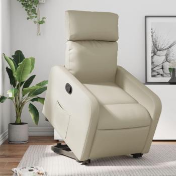 Silla reclinable elevable de cuero sintético color crema Vidaxl