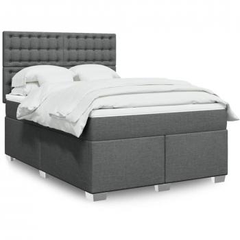 Cama Box Spring con Colchón de Tela Gris Oscuro 140x190 cm
