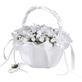 Mopec Cesta para Arras con Volante de Red y Strass y 36 prendidos de Flor Blanca, Pack de 1 Unidad, Textil, 15.00x15.00x21.00 cm