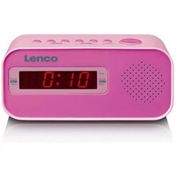 Reloj despertador digital Lenco CR-205 Rosa con radio, pantalla LED, función de alarma, puerto USB para carga y diseño moderno