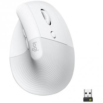 Logitech Lift for Business Ratón Vertical Ergonómico Inalámbrico Bluetooth y RF Wireless, Óptico, 4000 DPI, 6 Botones, para Mano Derecha, Color Blanco Hueso