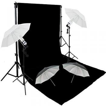 Fotografia 3 x 6m negro Muselina algodón Fondo + 2.8m * 3M Soporte de fondo + Paraguas Blanco Negro Silver continua iluminación Kit Sistema de fondo Estudio