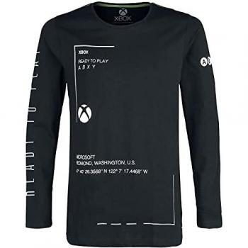Xbox Ready To Play Hombre Camiseta Manga Larga Negro S, 100% algodón, Regular