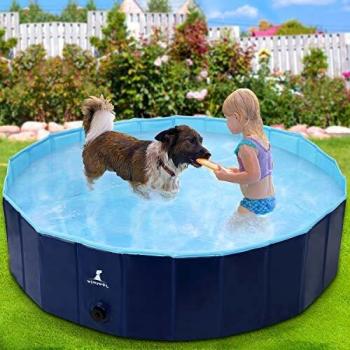 Wimypet Piscina Mascotas, Piscina para Perros, Bañera Plegable de Mascotas Adecuado para Interior, Piscina con PVC Antideslizante para Perros/Gatos/Niños- Azul Claro