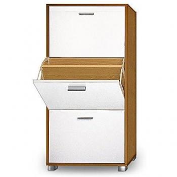 Armario de Almacenamiento para Zapatos en Haya/Blanco con 3 Cajones, Ideal para Pasillos Estrechos, Capacidad para 18 Pares