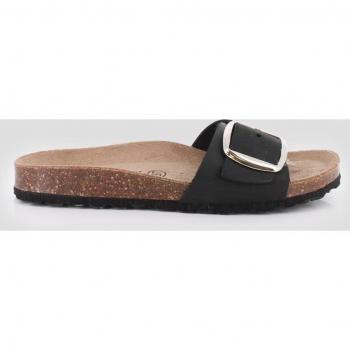 Sandalias planas de mujer de piel con hebilla XL, negras, modelo Blogger PAOLA 81510