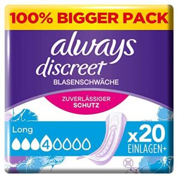 Compresas para Incontinencia Always Discreet, Paquete Grande Largo de 20 Compresas