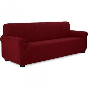 TIANSHU Funda de sofá 4 plazas Tejido Jacquard de poliéster y Elastano Fundas de sofá Suaves duraderas（4 plazas，Burdeos）