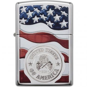 ZIPPO 29395 Windproof Lighter American Stamp on Flag High Polish Chrome Finish