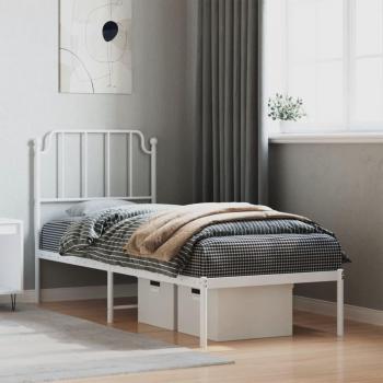 Cama solar con cabecero de metal blanco 80x200 cm, estructura de cama de metal, color blanco