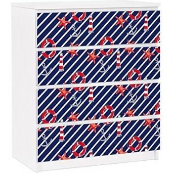 Vinilo adhesivo para muebles IKEA - Malm Dresser 4xDrawers - Saint Tropez, Tamaño:4 veces 20cm x 80cm