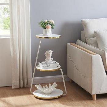 Mesa Auxiliar Sipoo Metal/Aglomerado 74x46x37 cm Blanco/Dorado con 3 Niveles de Almacenamiento