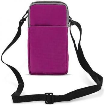 Riñonera de Tela para Smartphone con Mosquetón y 2 Bolsillos - Rosa