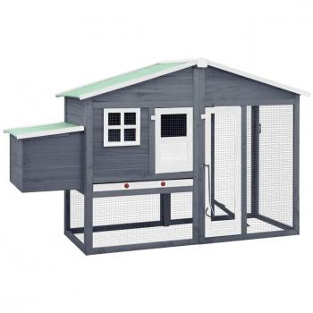 Gray and White Solid Fir Wood Chicken Coop with Nest Box