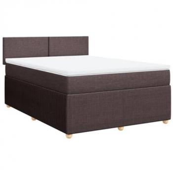 Cama box spring con colchón tela marrón oscuro 140x200 cm