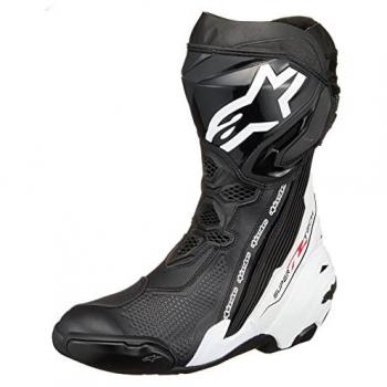 Botas Alpinestars Supertech R - Rendimiento Excepcional, Botas de motocicleta, Color Negro Blanco, Talla 46