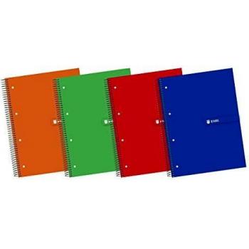 Enri, Cuadernos A4 Cuadrícula 5x5, Tapa Extradura, 120+40 Hojas. Pack 5 Libretas, 4 Colores Surtidos, Banda 5 Colores