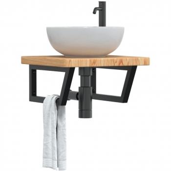 Estante de lavabo de pared de acero y madera maciza de roble marrón vidaXL