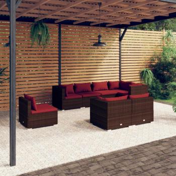 8-Piece Brown Poly Rattan Garden Lounge Set with Cushions