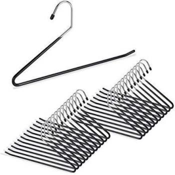 Set de 24 Perchas Antideslizantes para Pantalones y Faldas, Metálicas con Goma, Compactas, 35 cm, Negras