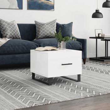 Mesa de centro pulida blanca 50x50x40 cm madera multicapa y de ingeniería brillo