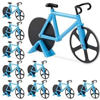 Set de 10 cortadores de pizza bicicleta Relaxdays, acero inoxidable, azul, 11,5 x 18 x 3 cm