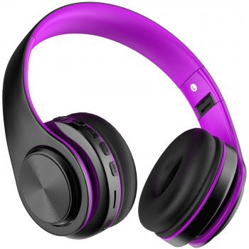 Auriculares inalámbricos Bluetooth, Headphones Plegables con Micrófono, Deportivos Estéreo HiFi Bajos Profundos Compatible con Smartphones, Tabletas, Computadoras, TV/PC de MeihuaTu-Púrpura y Negro