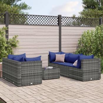 6-Piece Grey Poly Rattan Garden Lounge Set with Cushions