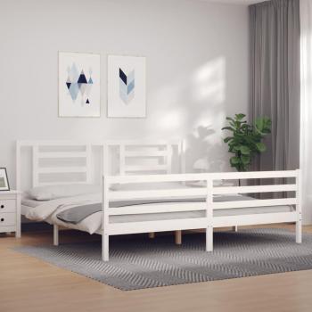 Cabecero de cama matrimonio Super King Size de madera maciza blanca