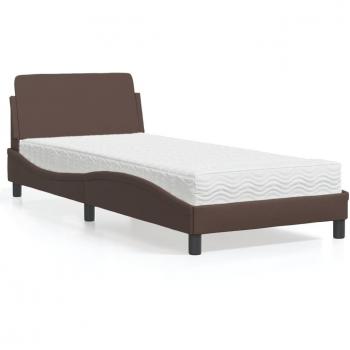 Cama con colchón marrón 90x190 cm en cuero sintético