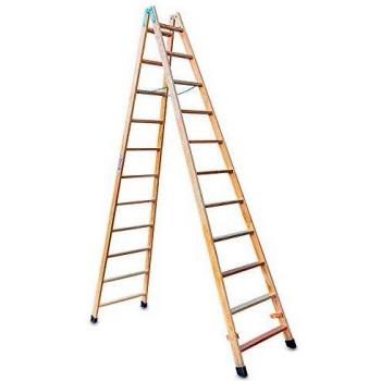 Faraone - Escalera Tijera Doble Subida - Madera Barnizada - Escalera Plegable LDB 11 - 11+11 Peldaños - 300x68x12 cm - Peldaños de 8 cm - Fabricada en Madera de Pino - Resistente y Duradera
