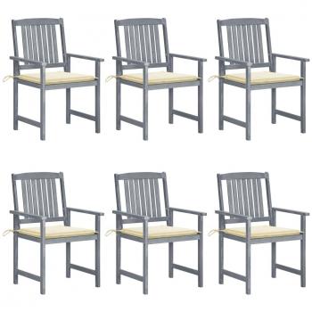 Acacia Wood Grey Garden Chair Set with Cushions - 6 Pieces