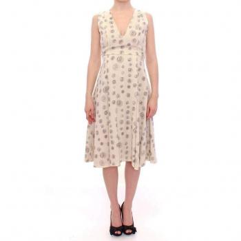 White Printed Shift V-neck Sheath Dress