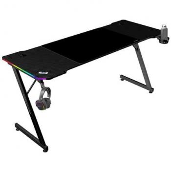 Mesa Gaming Ergonómica ARGB con Mando, 160x60cm, Negro, Alfombrilla XXL y Soporte para Auriculares y Bebida