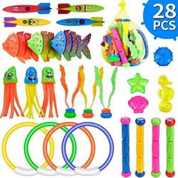balnore 28 Piezas de Buceo Juguetes de Buceo Piscina bajo el Agua Juego de Buceo Anillo de Buceo niños Piscina de natación Juguete Bolas de Buceo Bandidos Torpedo con Bolsa de Transporte