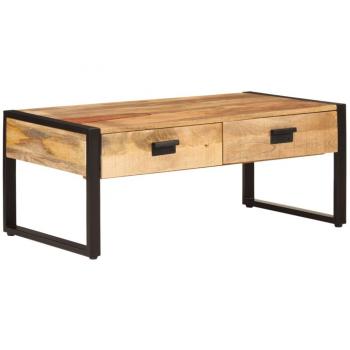 Mesa de centro de hierro y madera maciza de mango 100x54x40 cm Marrón