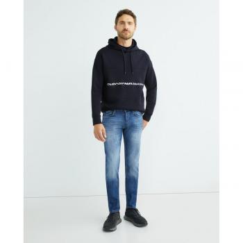 Emporio Armani Men's Navy Blue Hoodie with Contrast Embroidered Logo, Size XL