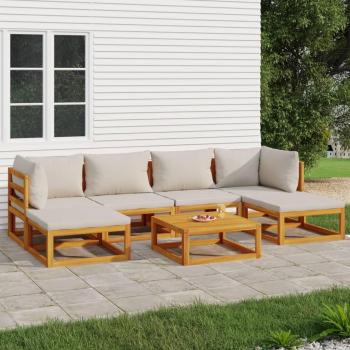 vidaXL 7-Piece Solid Wood Garden Lounge Set with Light Grey Cushions