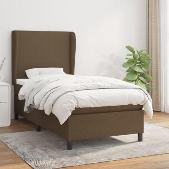 Cama box spring suave con colchón marrón oscuro 90x200 cm tela