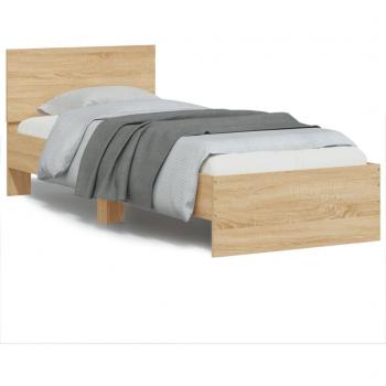 Cama con cabecero y luces LED de roble Sonoma 75x190 cm