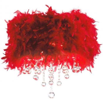 Lámpara de techo Ibis con pantalla de plumas rojas, 3 bombillas, cromo pulido y cristal
