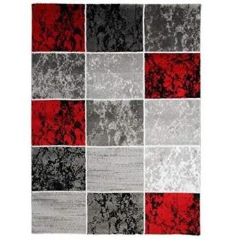 Alfombra de salón SUBWAY CUBE de polipropileno - 160x230 cm - Rojo y gris