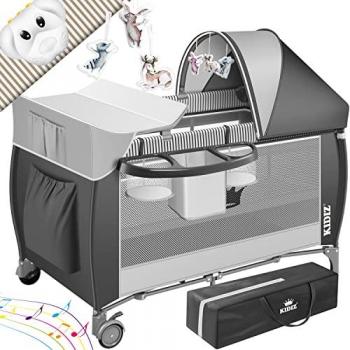 KIDIZ® Cuna de bebé 3 en 1 cuna de viaje con cambiador, mosquitero y corralito para bebés desde el nacimiento hasta 15 kg, color gris