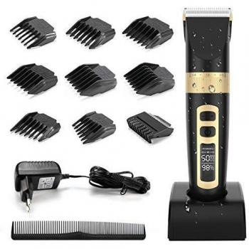 Cortapelos Profesional Hombres Silencioso,GEEKBES Máquina Cortar Pelo Impermeable Kit Cuchilla de Titanio y Cerámica Pantalla LED Velocidad constante-Inalámbrica Batería Recargable de Litio 2000mAh