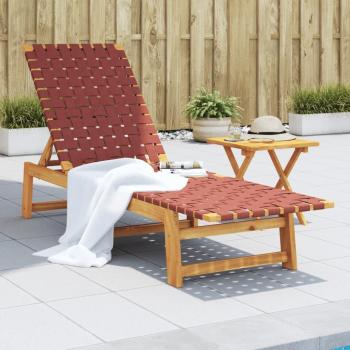 Acacia Wood Red Sun Lounger with Table and Fabric Cushion