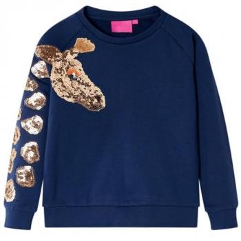 Sudadera Infantil con Jirafa de Lentejuelas, Ropa Infantil de Manga Larga, Color Azul Marino, Talla 140